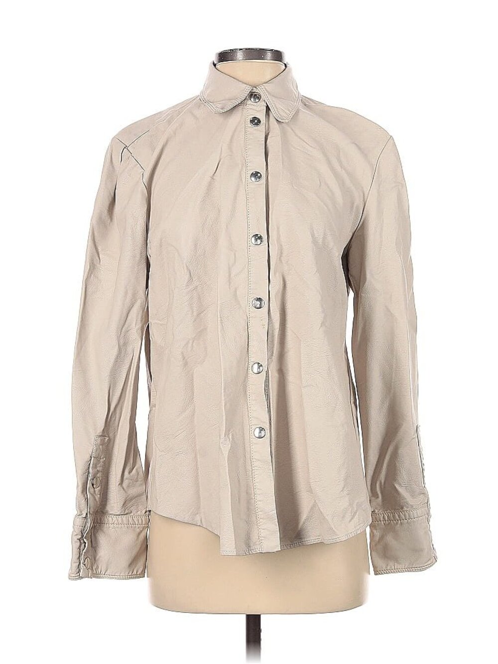 Sara Battaglia for RTR Top Women Size 40 Beige Faux Leather Snap Button Shacket